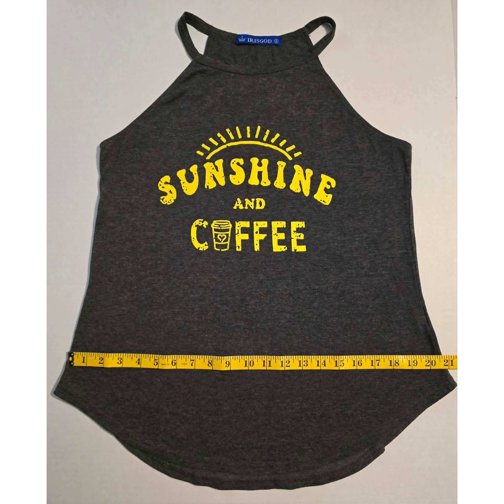 IRISGOD Womens Sunshine and Coffee Halter Tank Top Gray Graphic Shirt Small
